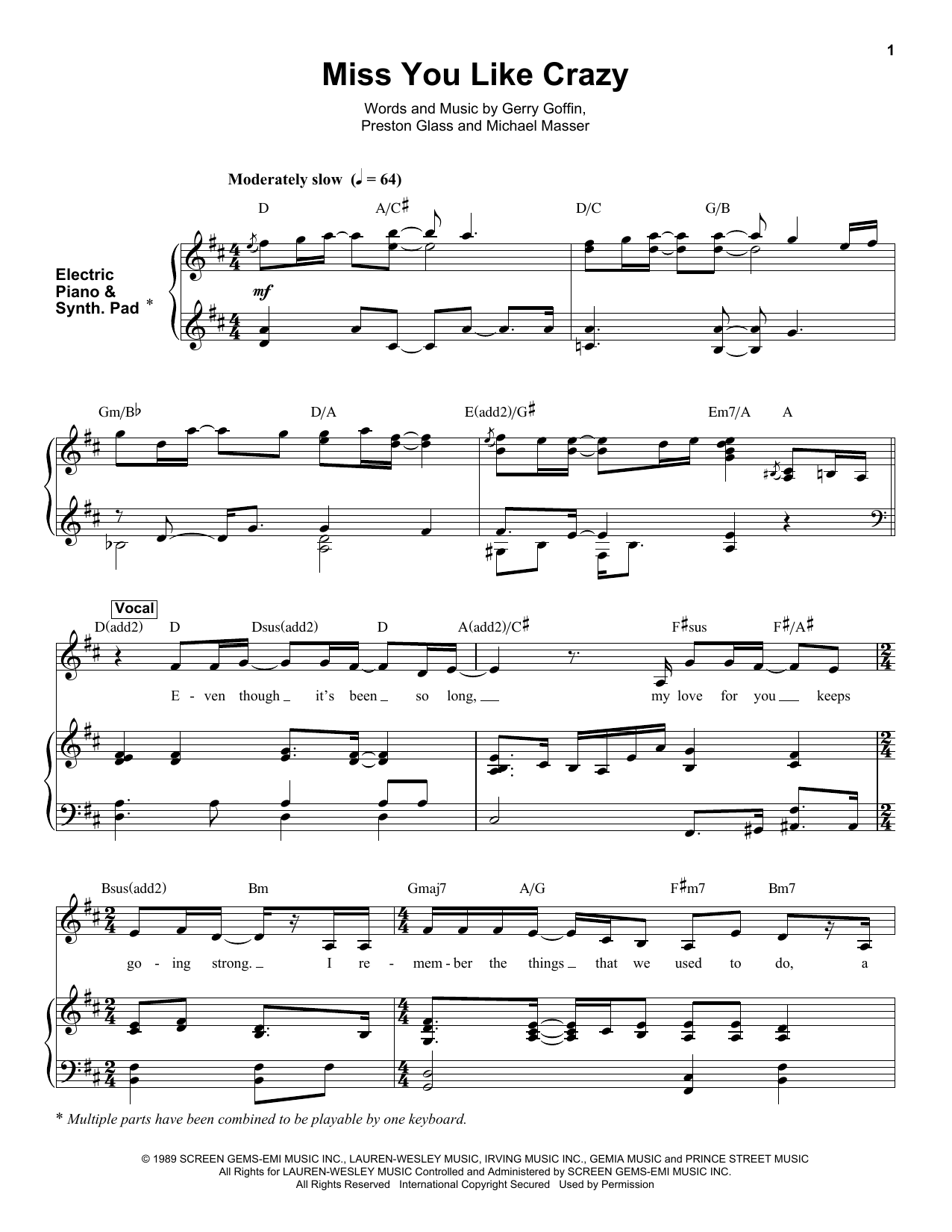 Preston Glass Miss You Like Crazy Sheet Music Notes & Chords for Keyboard Transcription - Download or Print PDF