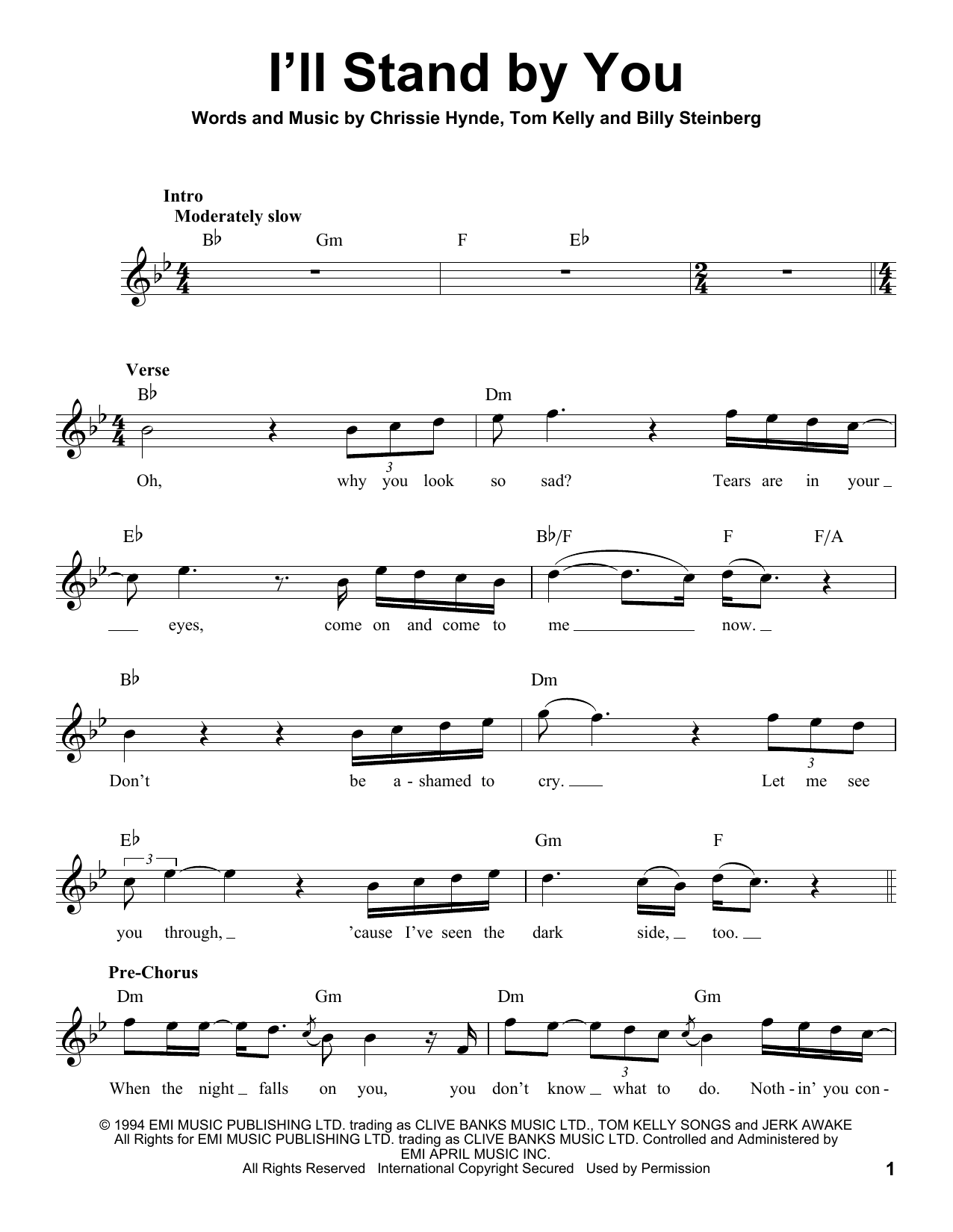 Pretenders I'll Stand By You Sheet Music Notes & Chords for Voice - Download or Print PDF