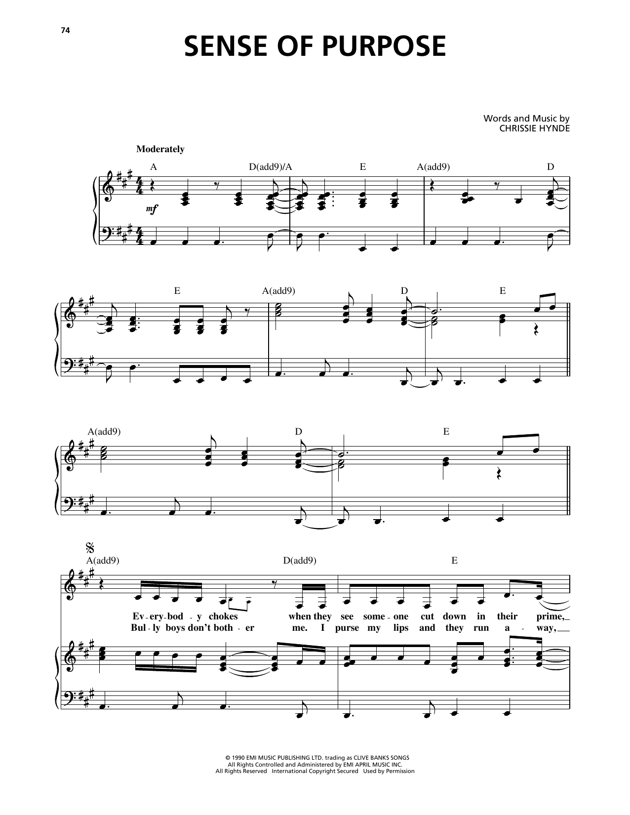 Pretenders Sense Of Purpose Sheet Music Notes & Chords for Piano, Vocal & Guitar Chords (Right-Hand Melody) - Download or Print PDF