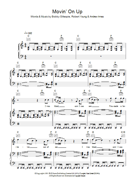 Primal Scream Movin' On Up Sheet Music Notes & Chords for Piano, Vocal & Guitar - Download or Print PDF