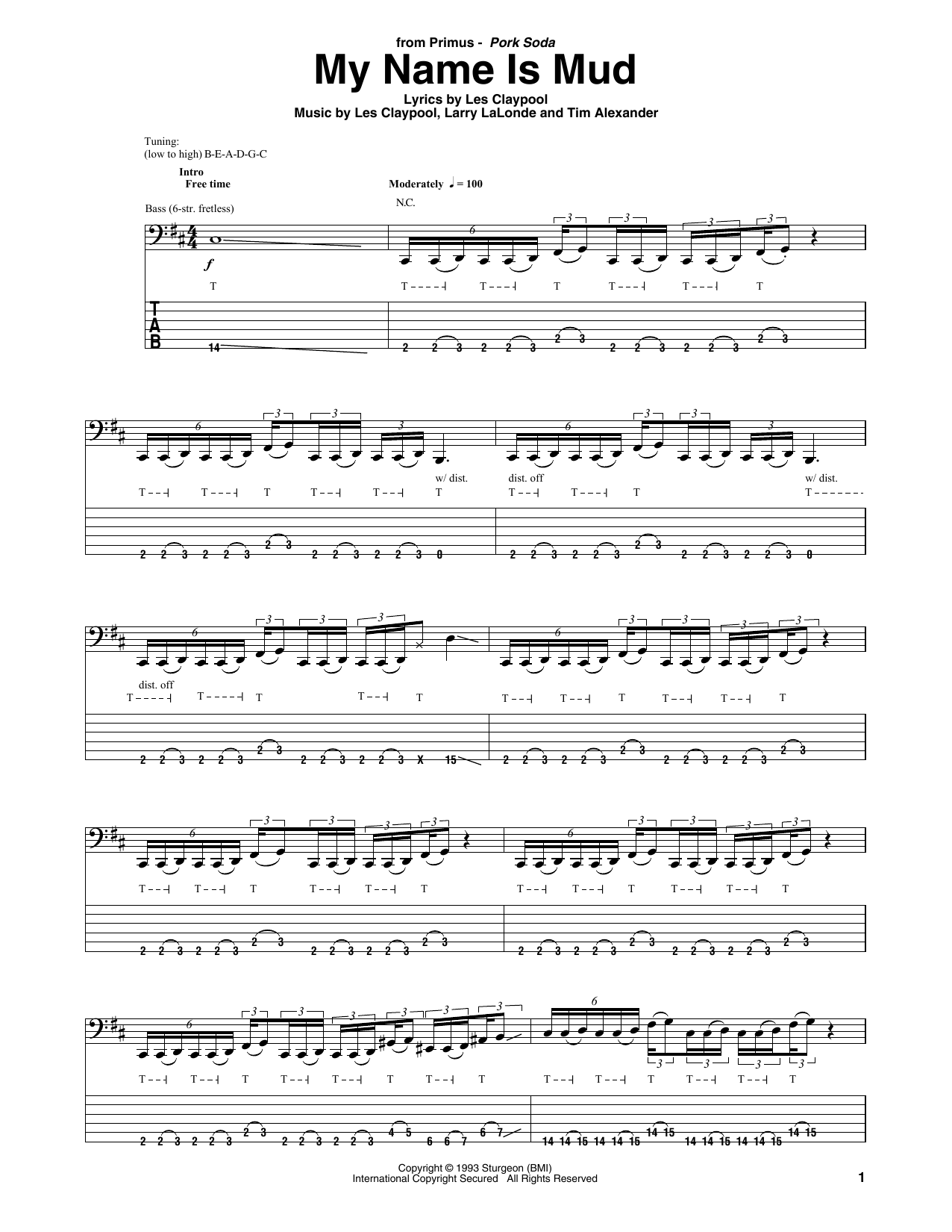Primus My Name Is Mud Sheet Music Notes & Chords for Bass Guitar Tab - Download or Print PDF