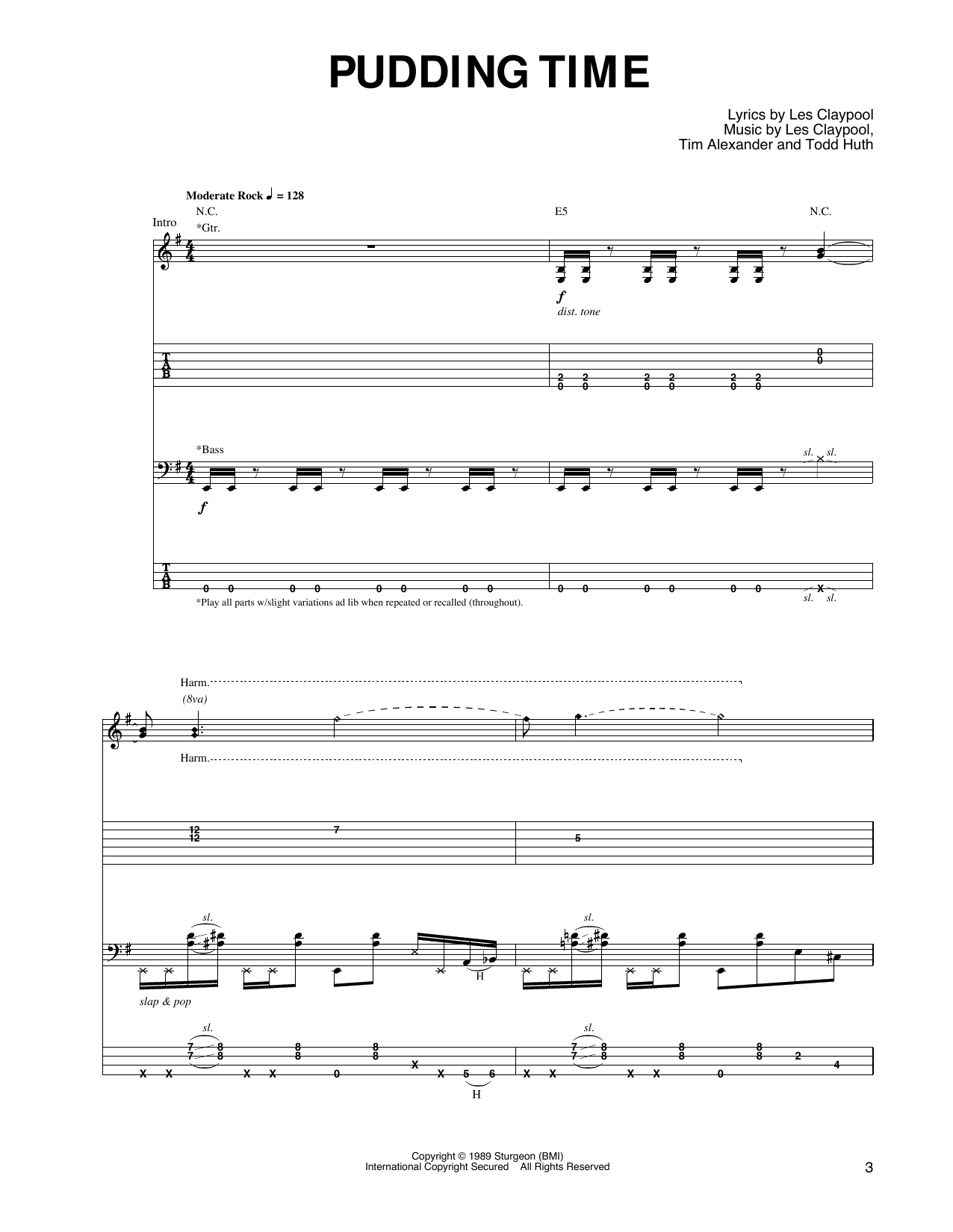 Primus Pudding Time Sheet Music Notes & Chords for Guitar Tab - Download or Print PDF