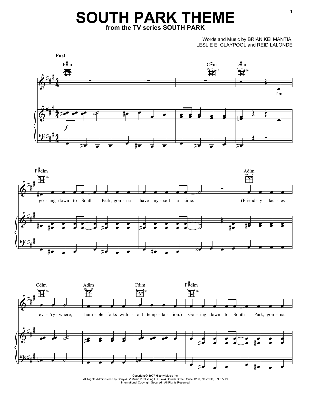 Primus South Park Theme Sheet Music Notes & Chords for Very Easy Piano - Download or Print PDF