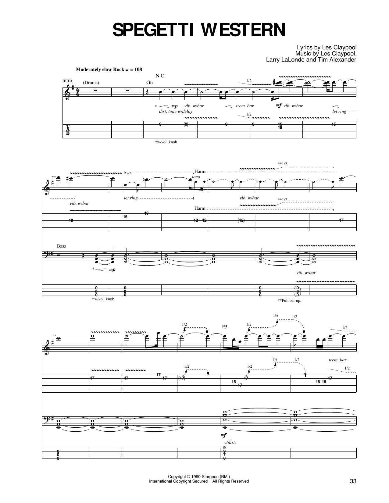 Primus Spegetti Western Sheet Music Notes & Chords for Guitar Tab - Download or Print PDF