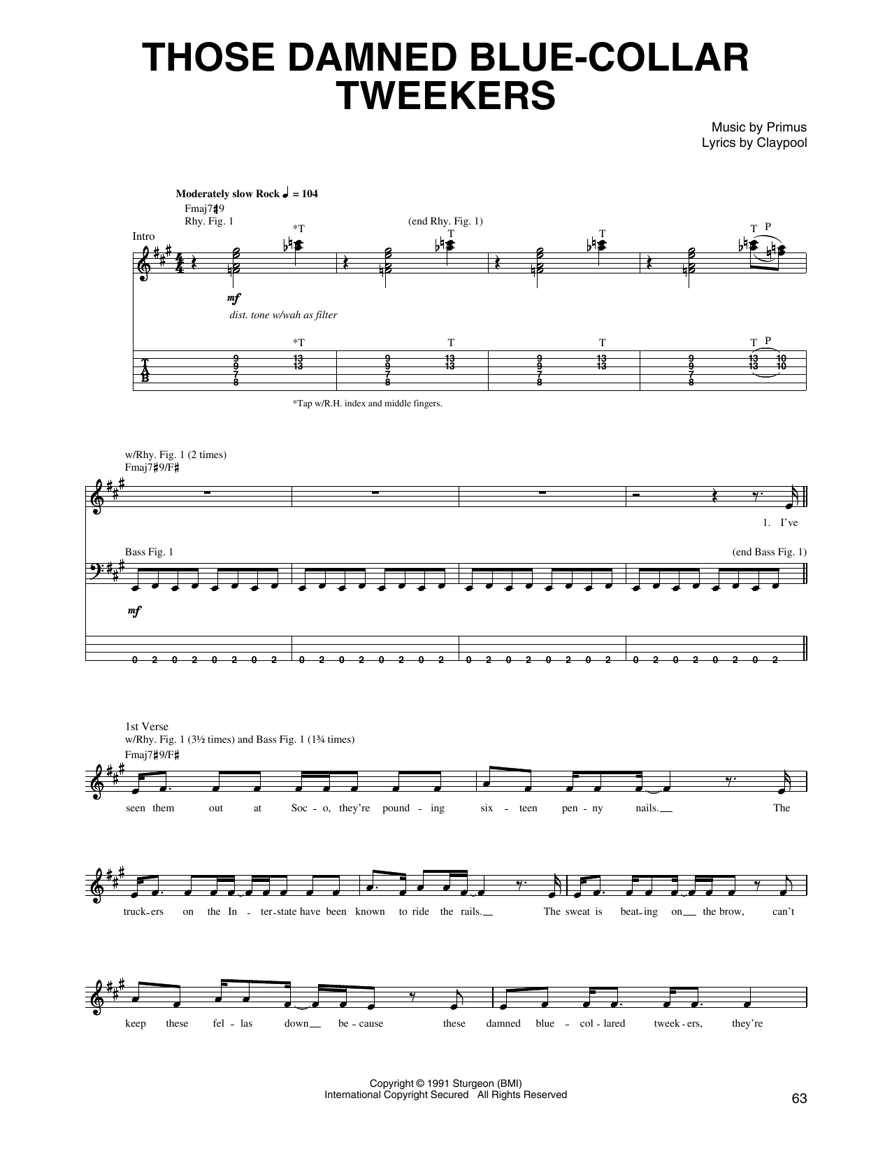 Primus Those Damn Blue-Collar Tweekers Sheet Music Notes & Chords for Guitar Tab - Download or Print PDF