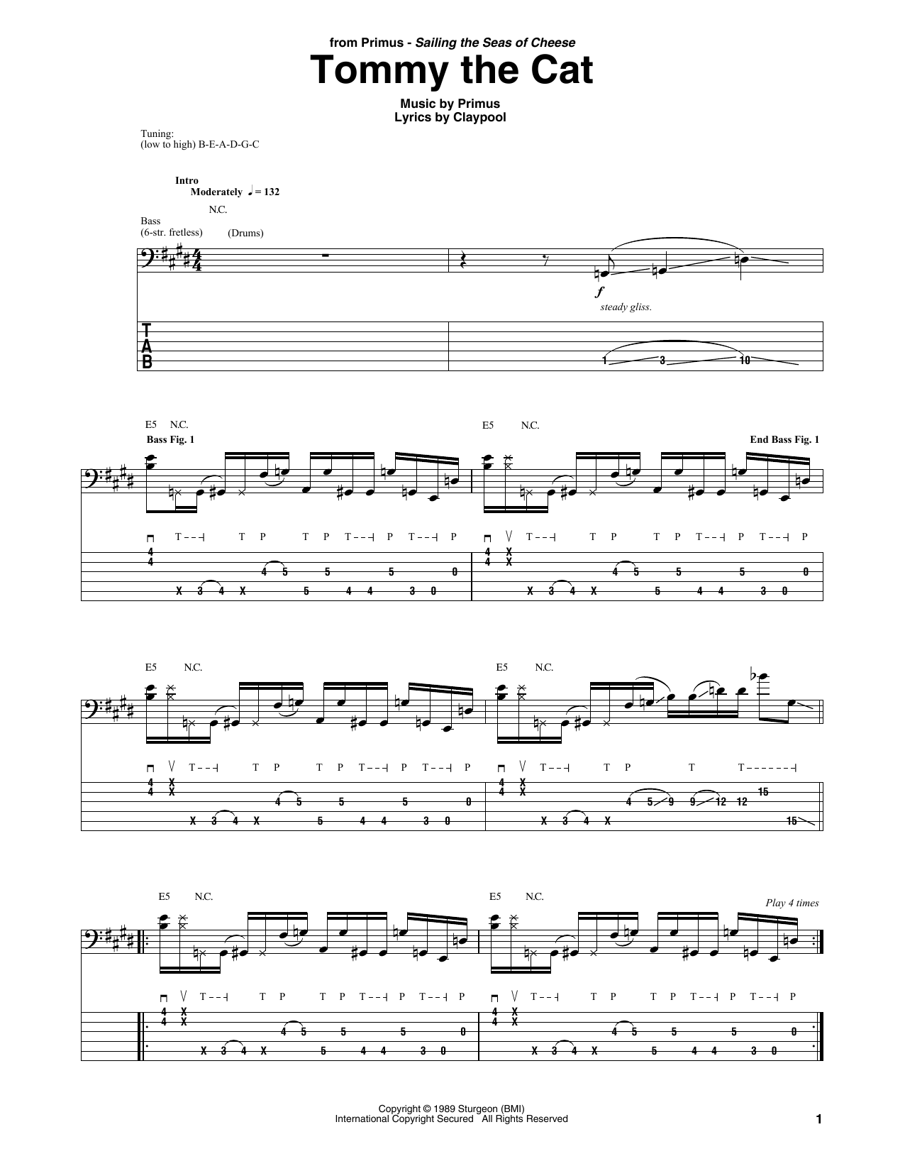 Primus Tommy The Cat Sheet Music Notes & Chords for Bass Guitar Tab - Download or Print PDF