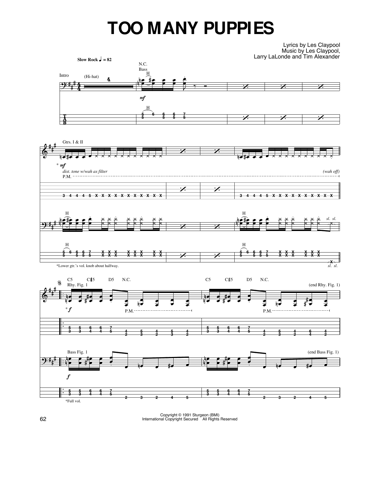 Primus Too Many Puppies Sheet Music Notes & Chords for Guitar Tab - Download or Print PDF