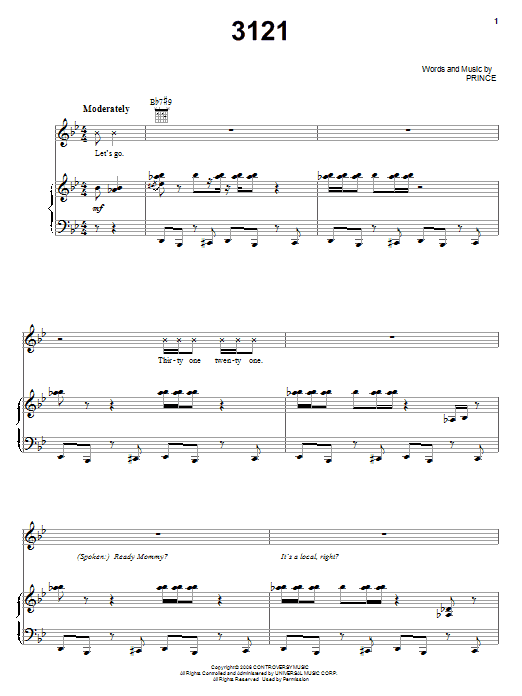 Prince 3121 Sheet Music Notes & Chords for Piano, Vocal & Guitar (Right-Hand Melody) - Download or Print PDF