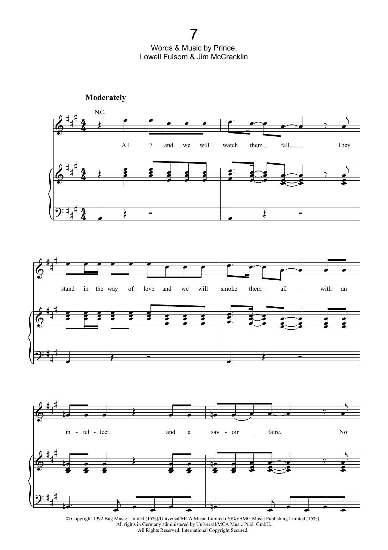 Prince 7 Sheet Music Notes & Chords for Piano, Vocal & Guitar (Right-Hand Melody) - Download or Print PDF