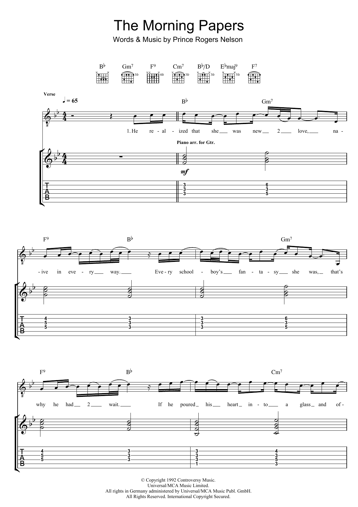 Prince & The New Power Generation The Morning Papers Sheet Music Notes & Chords for Guitar Tab - Download or Print PDF