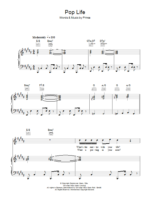 Prince & The Revolution Pop Life Sheet Music Notes & Chords for Piano, Vocal & Guitar - Download or Print PDF Prince & The Revolution Pop Life Sheet Music Notes & Chords for Piano, Vocal & Guitar - Download or Print PDF