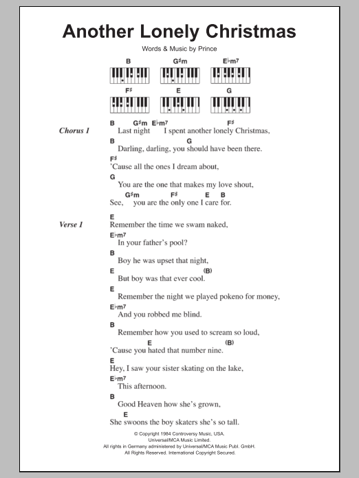 Prince Another Lonely Christmas Sheet Music Notes & Chords for Lyrics & Piano Chords - Download or Print PDF