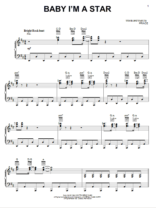 Prince Baby I'm A Star Sheet Music Notes & Chords for Piano, Vocal & Guitar (Right-Hand Melody) - Download or Print PDF Prince Baby I'm A Star Sheet Music Notes & Chords for Piano, Vocal & Guitar (Right-Hand Melody) - Download or Print PDF