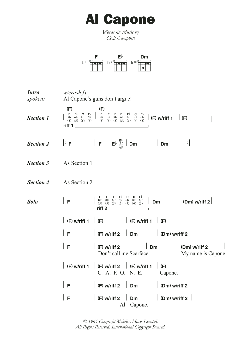 Prince Buster Al Capone Sheet Music Notes & Chords for Lyrics & Chords - Download or Print PDF