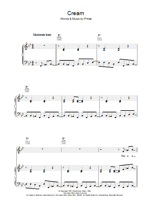 Prince Cream Sheet Music Notes & Chords for Lyrics & Chords - Download or Print PDF