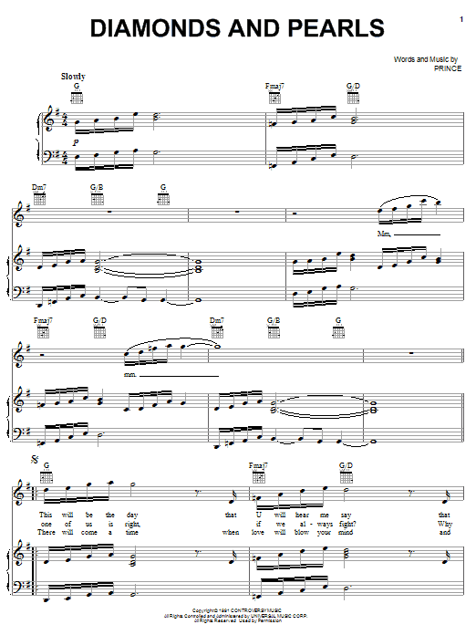 Prince Diamonds And Pearls Sheet Music Notes & Chords for Easy Guitar Tab - Download or Print PDF