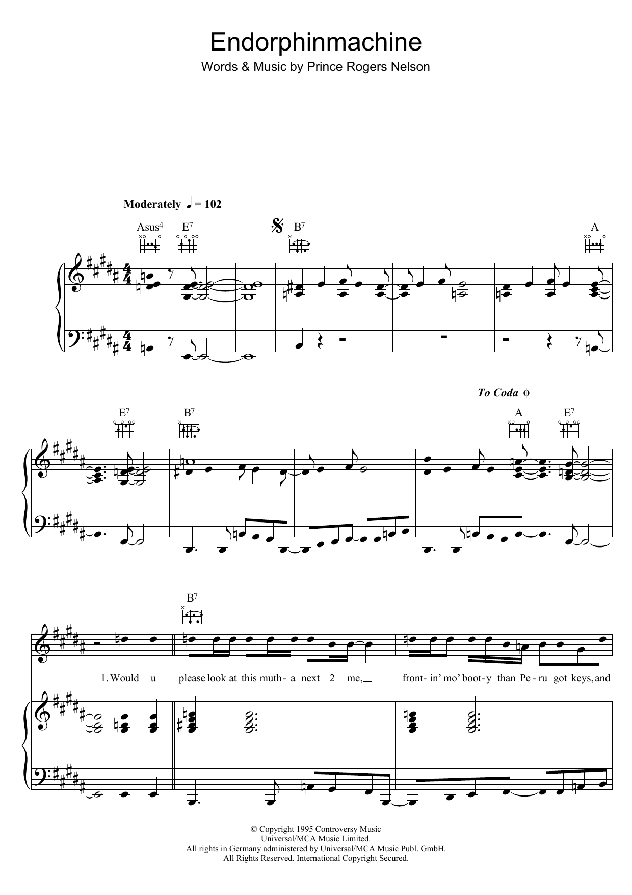 Prince Endorphinmachine Sheet Music Notes & Chords for Piano, Vocal & Guitar - Download or Print PDF
