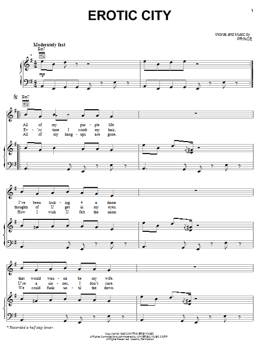Prince Erotic City Sheet Music Notes & Chords for Piano, Vocal & Guitar (Right-Hand Melody) - Download or Print PDF