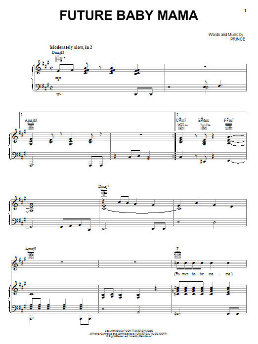Prince Future Baby Mama Sheet Music Notes & Chords for Piano, Vocal & Guitar (Right-Hand Melody) - Download or Print PDF