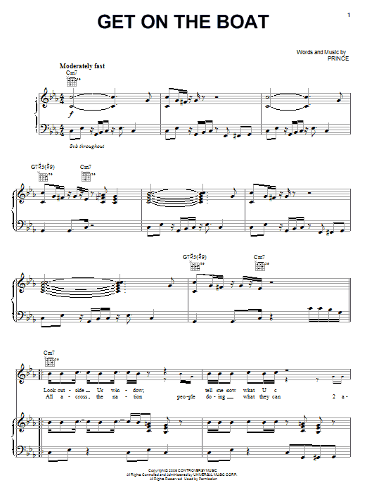 Prince Get On The Boat Sheet Music Notes & Chords for Piano, Vocal & Guitar (Right-Hand Melody) - Download or Print PDF