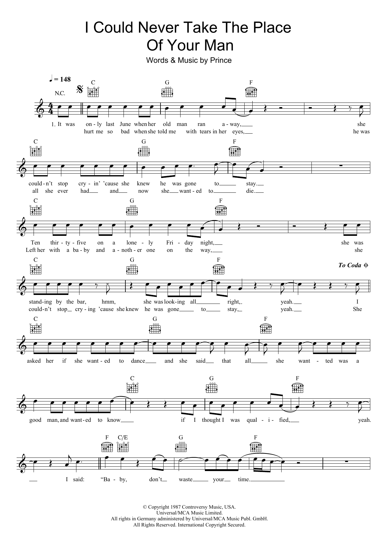 Prince I Could Never Take The Place Of Your Man Sheet Music Notes & Chords for Guitar Tab - Download or Print PDF