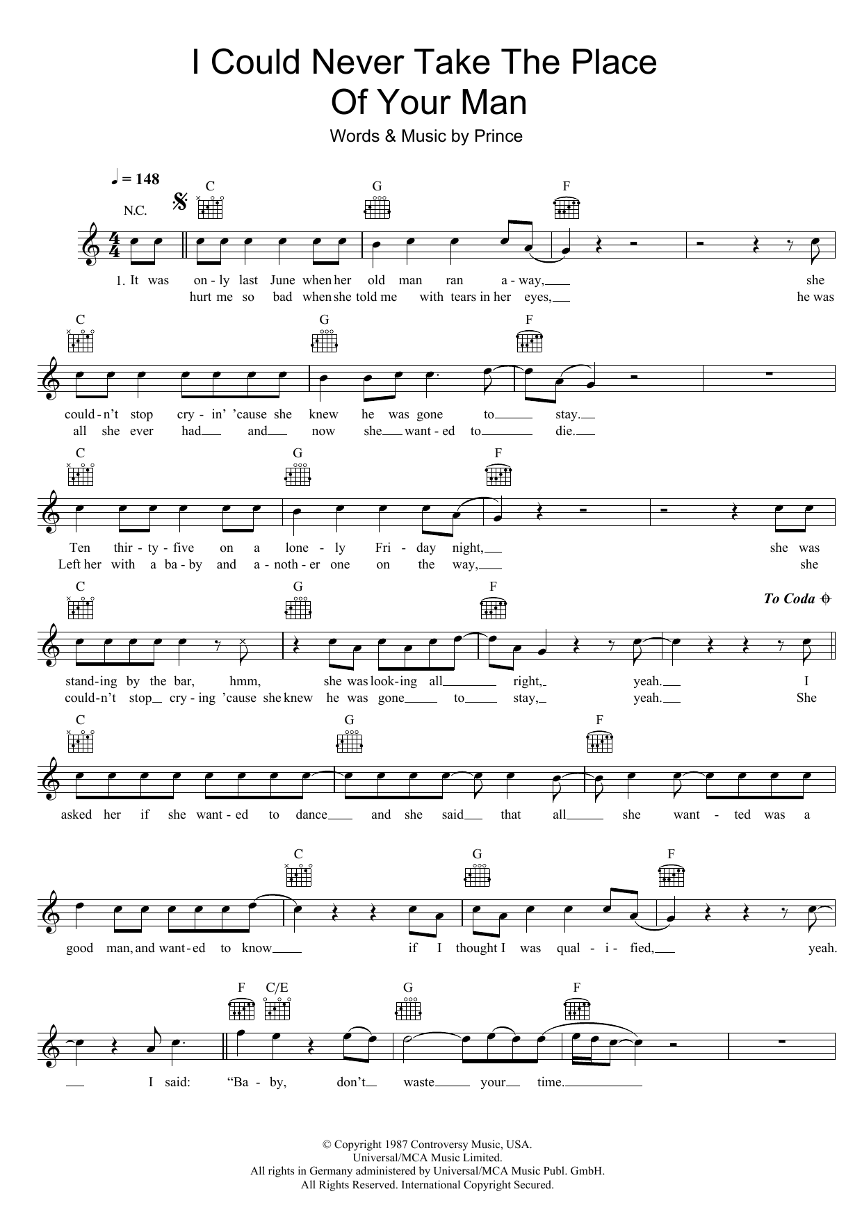 Prince I Could Never Take The Place Of Your Man Sheet Music Notes & Chords for Easy Piano - Download or Print PDF