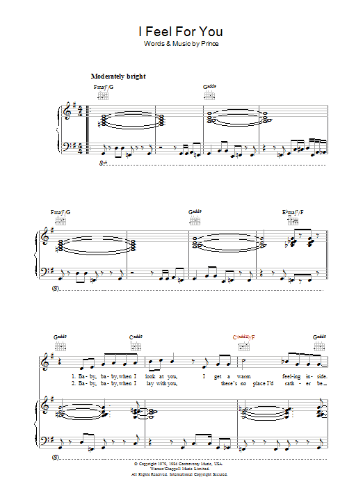 Prince I Feel For You Sheet Music Notes & Chords for Piano, Vocal & Guitar - Download or Print PDF