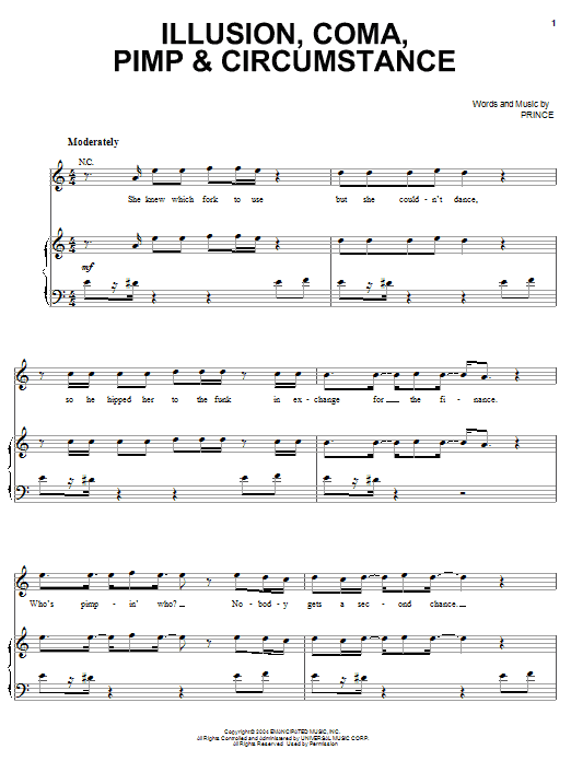Prince Illusion, Coma, Pimp & Circumstance Sheet Music Notes & Chords for Piano, Vocal & Guitar (Right-Hand Melody) - Download or Print PDF