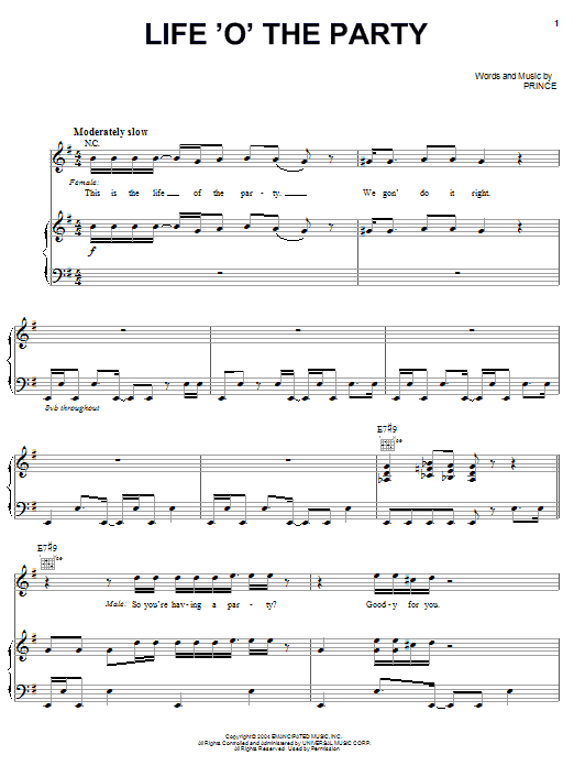 Prince Life 'O' The Party Sheet Music Notes & Chords for Piano, Vocal & Guitar (Right-Hand Melody) - Download or Print PDF Prince Life 'O' The Party Sheet Music Notes & Chords for Piano, Vocal & Guitar (Right-Hand Melody) - Download or Print PDF