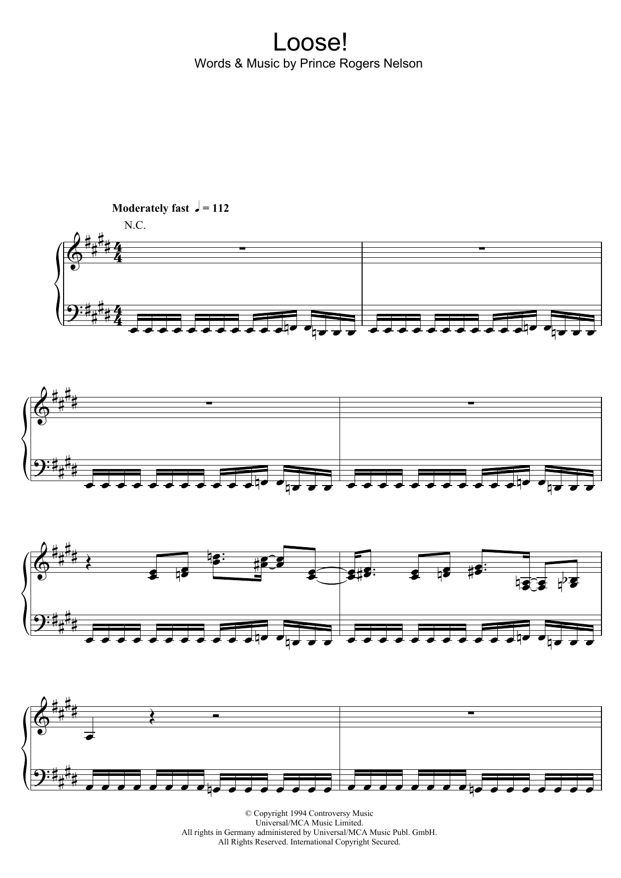 Prince Loose! Sheet Music Notes & Chords for Piano, Vocal & Guitar (Right-Hand Melody) - Download or Print PDF