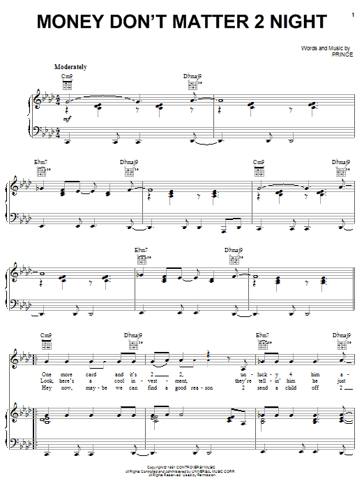 Prince Money Don't Matter 2 Night Sheet Music Notes & Chords for Guitar Tab - Download or Print PDF