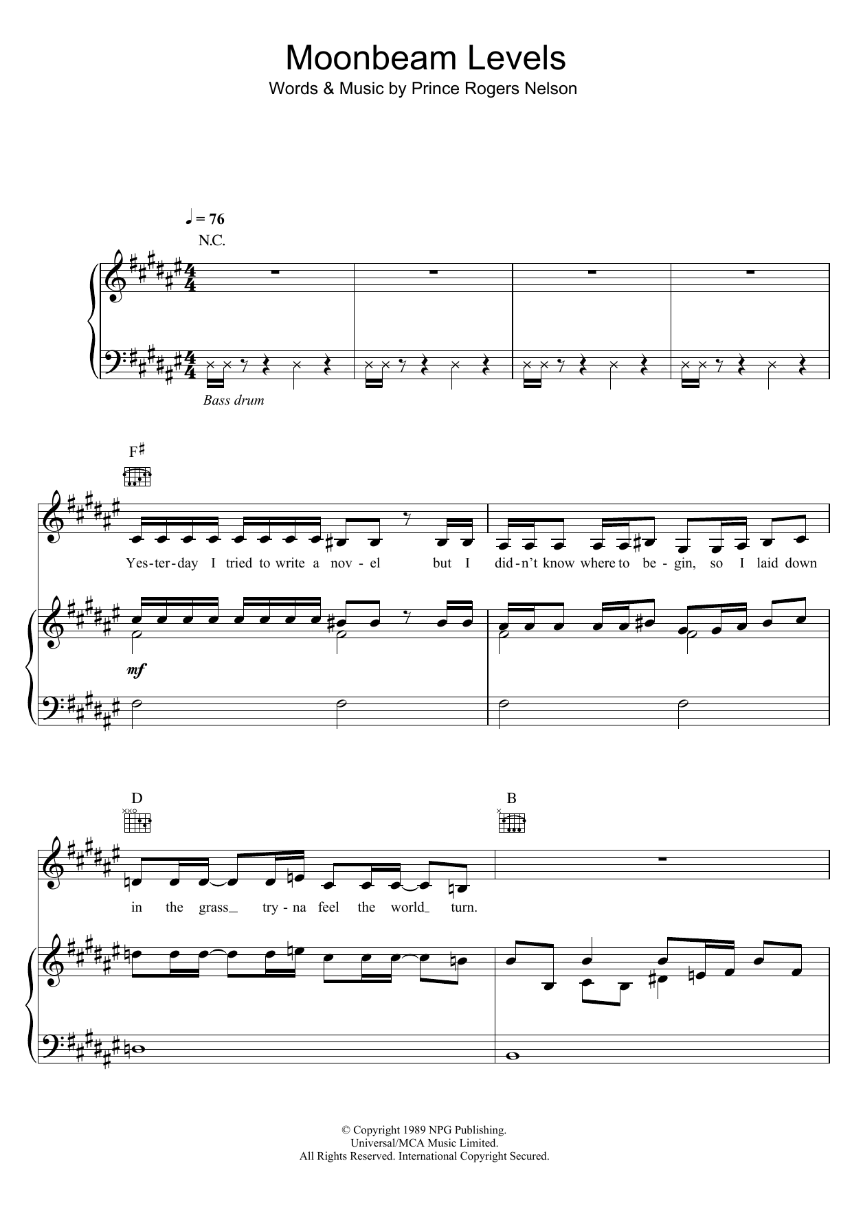 Prince Moonbeam Levels Sheet Music Notes & Chords for Piano, Vocal & Guitar - Download or Print PDF