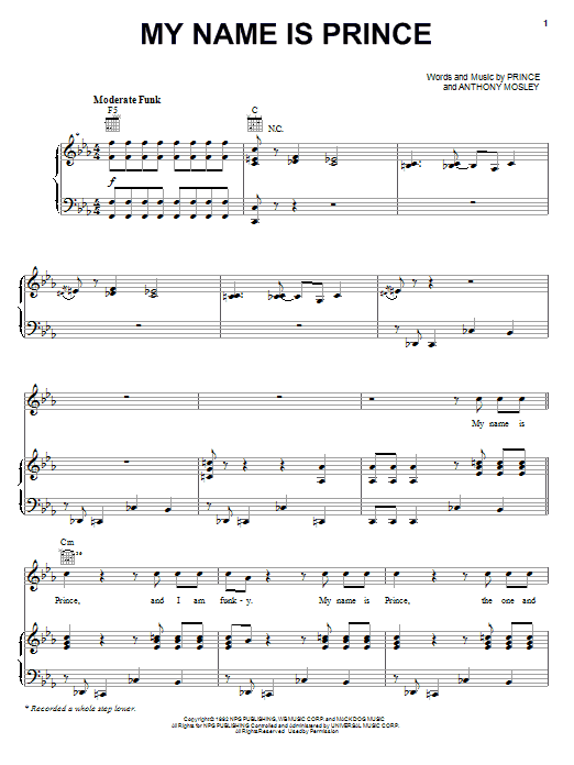 Prince My Name Is Prince Sheet Music Notes & Chords for Piano, Vocal & Guitar (Right-Hand Melody) - Download or Print PDF
