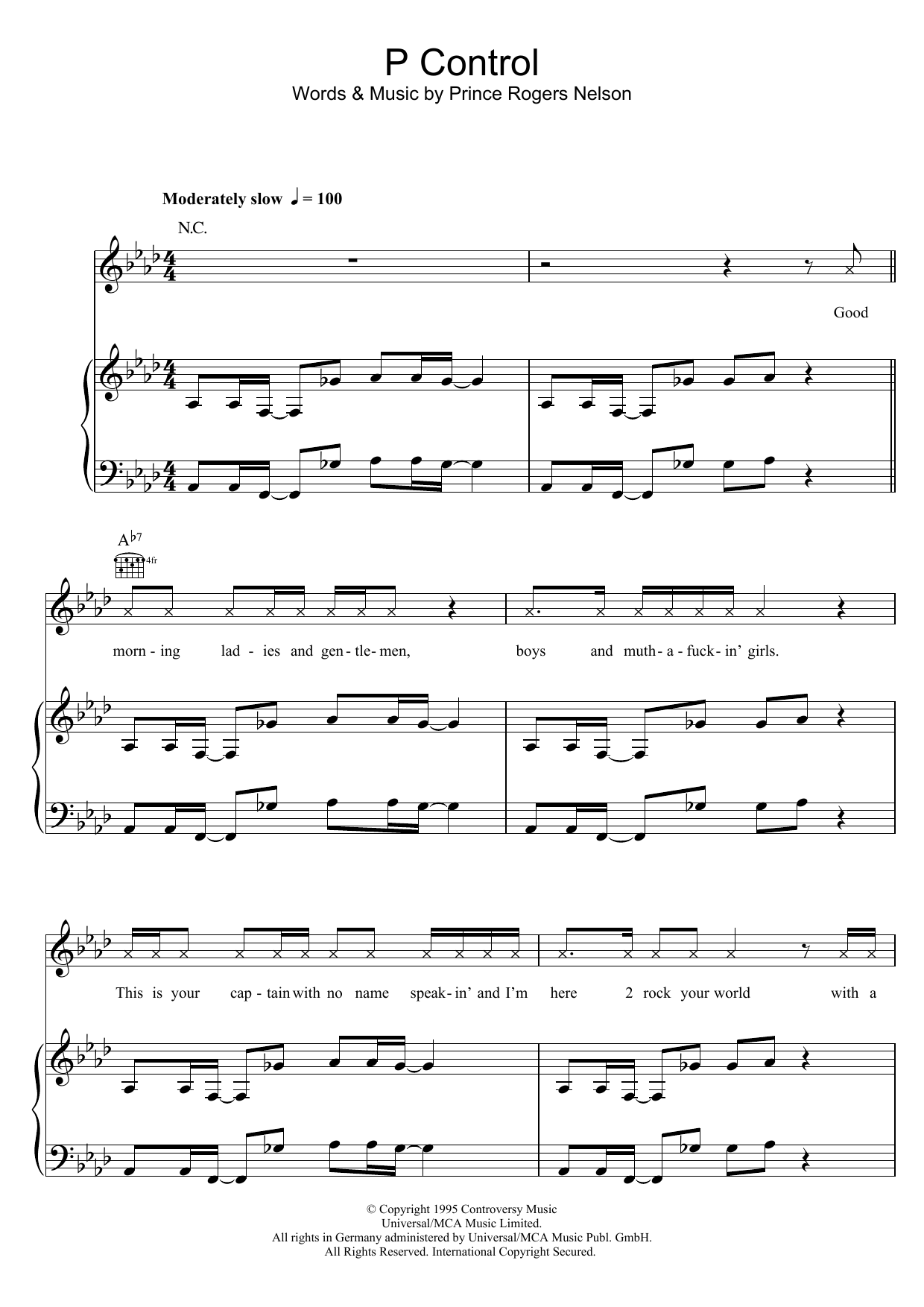 Prince P Control Sheet Music Notes & Chords for Piano, Vocal & Guitar - Download or Print PDF