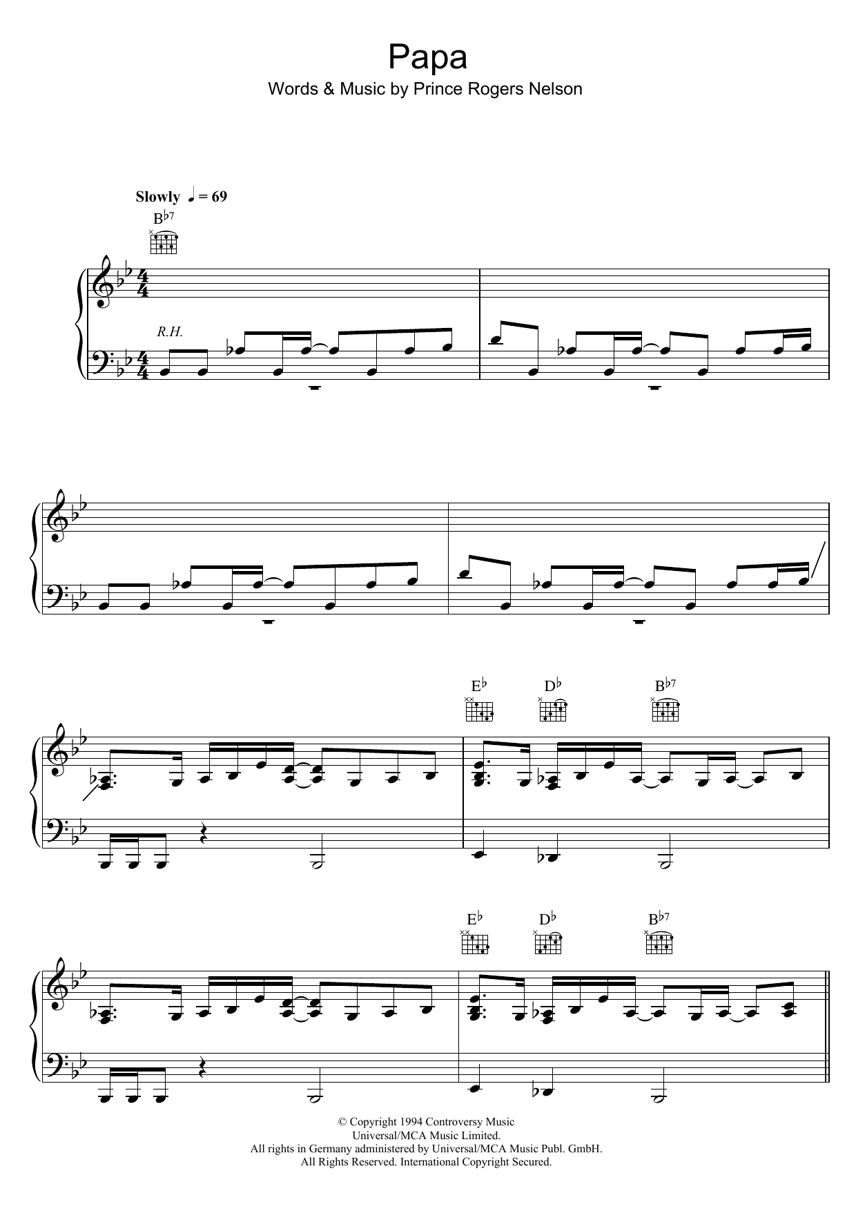 Prince Papa Sheet Music Notes & Chords for Piano, Vocal & Guitar (Right-Hand Melody) - Download or Print PDF