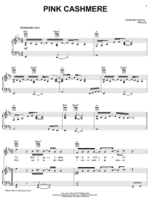 Prince Pink Cashmere Sheet Music Notes & Chords for Piano, Vocal & Guitar - Download or Print PDF