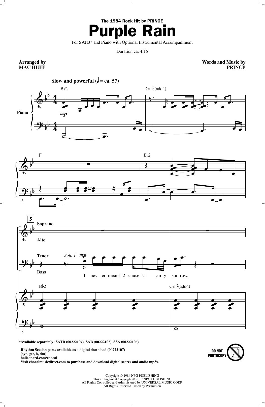 Prince Purple Rain (arr. Mac Huff) Sheet Music Notes & Chords for SAB - Download or Print PDF