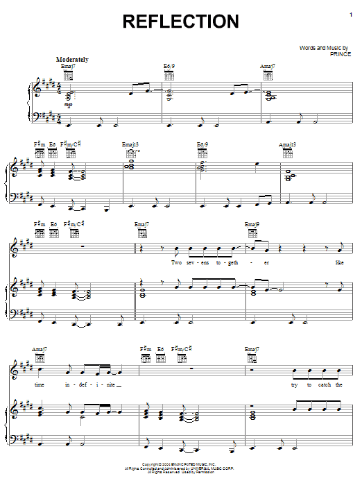 Prince Reflection Sheet Music Notes & Chords for Piano, Vocal & Guitar (Right-Hand Melody) - Download or Print PDF