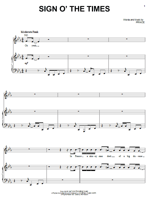 Prince Sign O' The Times Sheet Music Notes & Chords for Easy Guitar Tab - Download or Print PDF