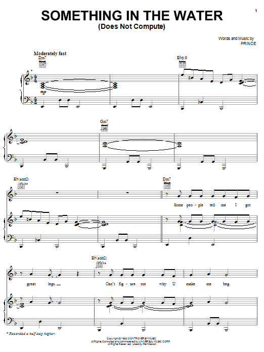 Prince Something In The Water (Does Not Compute) Sheet Music Notes & Chords for Piano, Vocal & Guitar (Right-Hand Melody) - Download or Print PDF