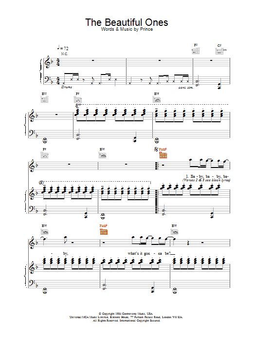Prince The Beautiful Ones Sheet Music Notes & Chords for Piano, Vocal & Guitar - Download or Print PDF