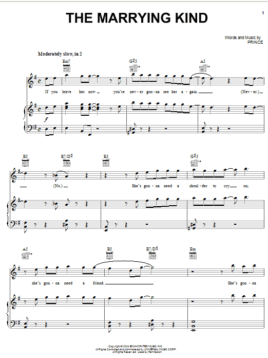 Prince The Marrying Kind Sheet Music Notes & Chords for Piano, Vocal & Guitar (Right-Hand Melody) - Download or Print PDF Prince The Marrying Kind Sheet Music Notes & Chords for Piano, Vocal & Guitar (Right-Hand Melody) - Download or Print PDF