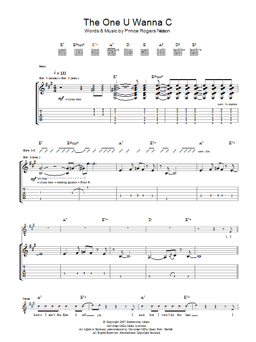 Prince The One U Wanna C Sheet Music Notes & Chords for Guitar Tab - Download or Print PDF