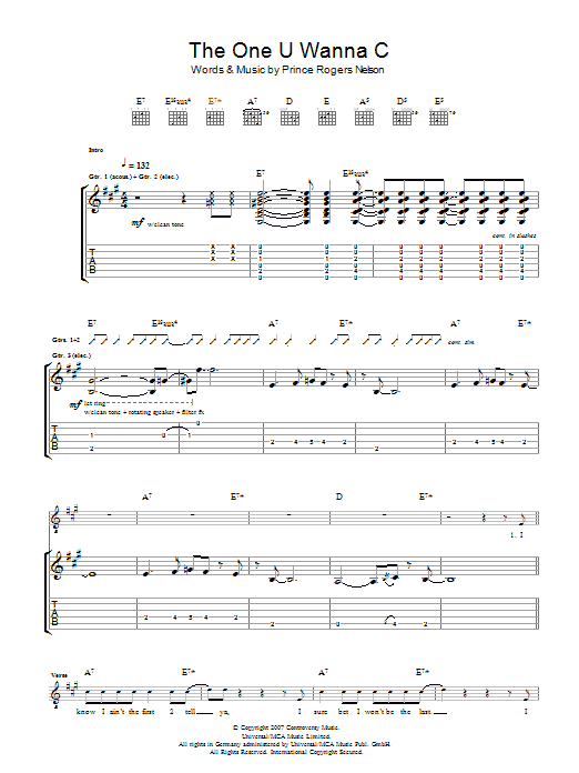 Prince The One U Wanna C Sheet Music Notes & Chords for Piano, Vocal & Guitar (Right-Hand Melody) - Download or Print PDF