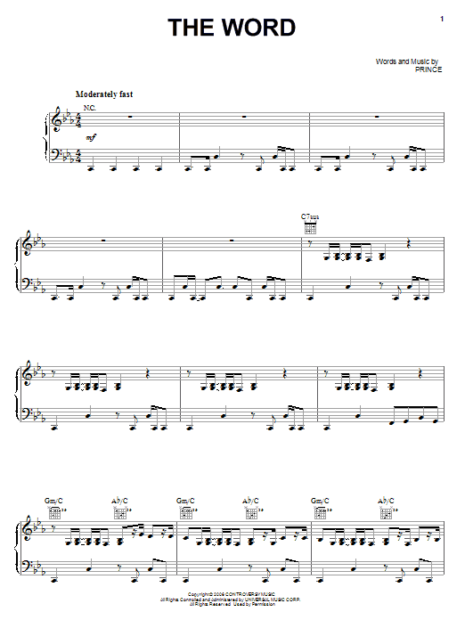 Prince The Word Sheet Music Notes & Chords for Piano, Vocal & Guitar (Right-Hand Melody) - Download or Print PDF