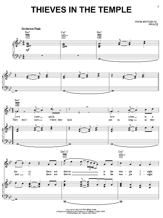 Prince Thieves In The Temple Sheet Music Notes & Chords for Guitar Tab - Download or Print PDF