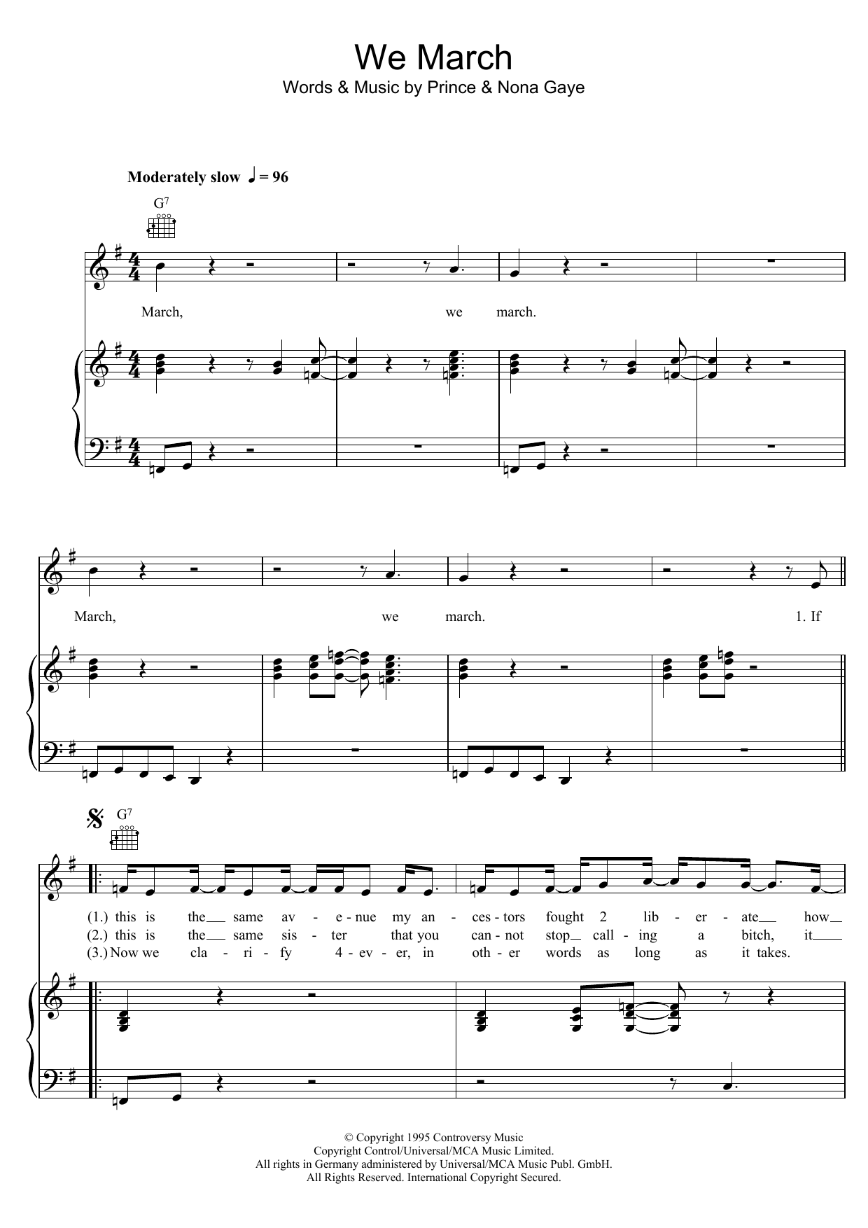 Prince We March Sheet Music Notes & Chords for Piano, Vocal & Guitar - Download or Print PDF