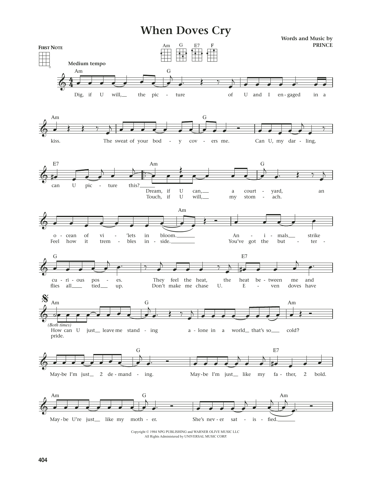 Prince When Doves Cry (from The Daily Ukulele) (arr. Jim Beloff) Sheet Music Notes & Chords for Ukulele - Download or Print PDF