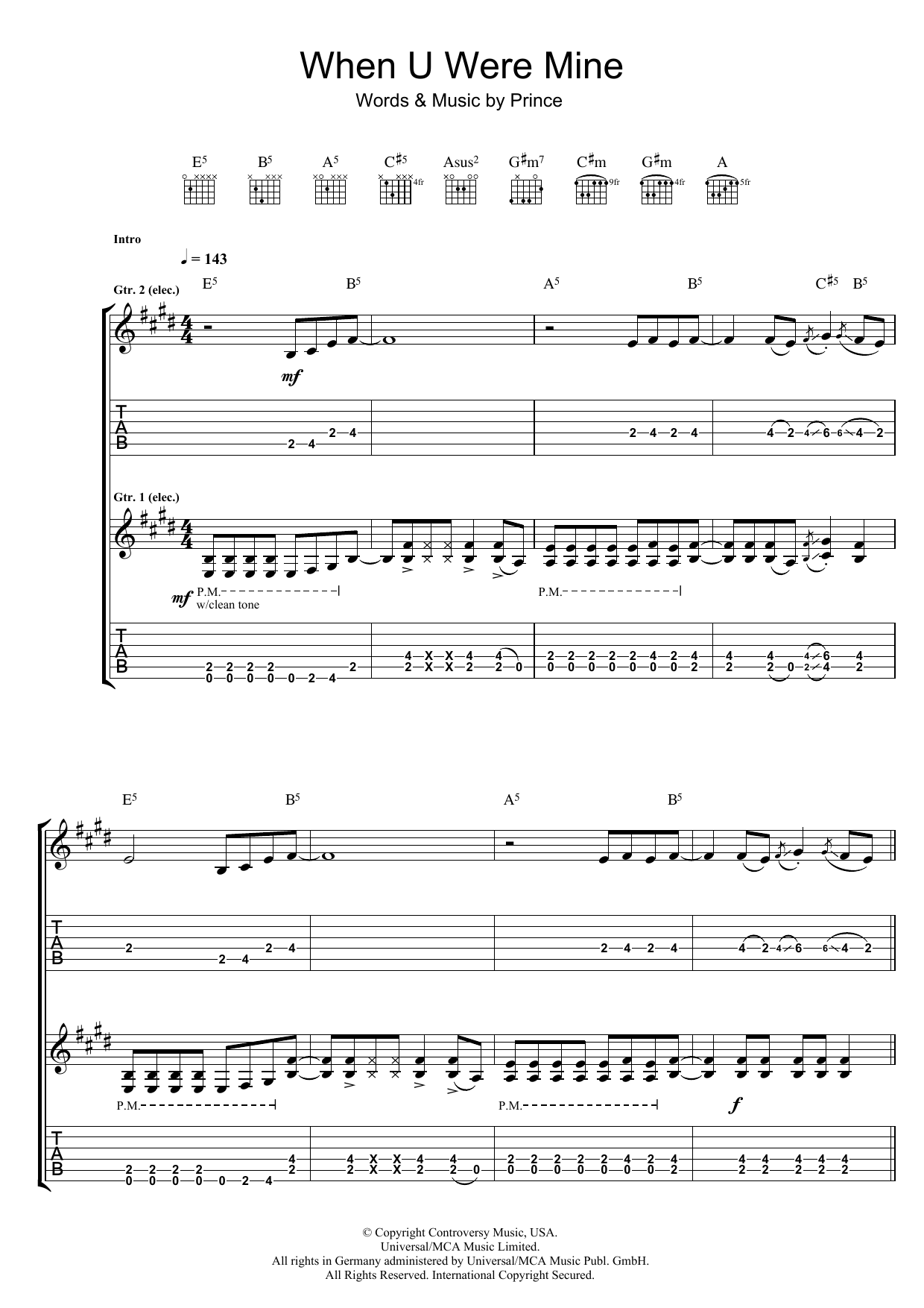 Prince When U Were Mine Sheet Music Notes & Chords for Guitar Tab - Download or Print PDF