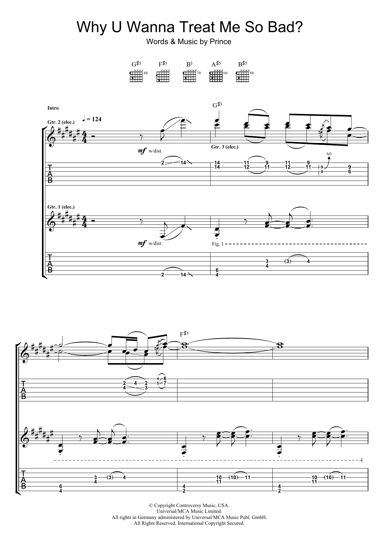 Prince Why You Wanna Treat Me So Bad? Sheet Music Notes & Chords for Piano, Vocal & Guitar - Download or Print PDF